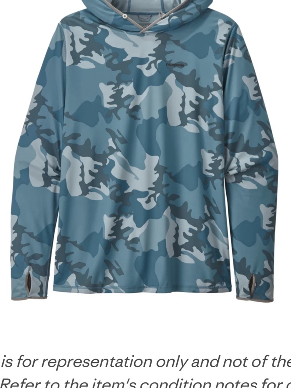 Patagonia Blue and Light Blue Camo Hooded Long-Sleeve